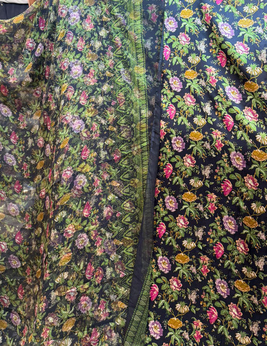100% Pure Charmeuse Silk With Crinkle Chiffon Dupatta