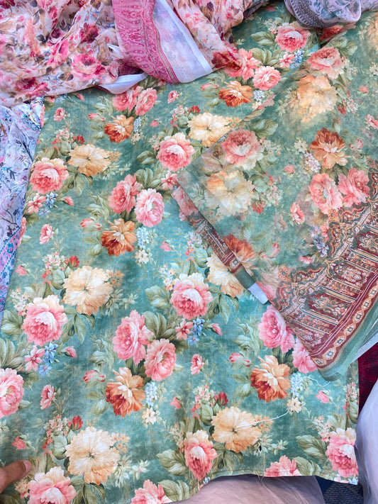 Pure Raw Silk Shirt With Printed Chiffon Dupatta