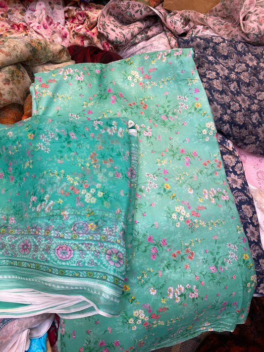 Pure Raw Silk Shirt With Printed Chiffon Dupatta